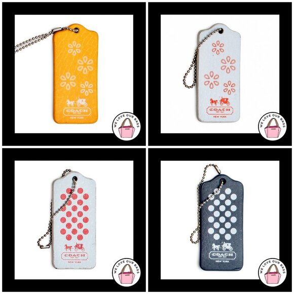 4 pc Lot COACH MAGNET Flower & Polka Dot Leather Fob Bag Charm Keychain Hang Tag - Picture 1 of 5